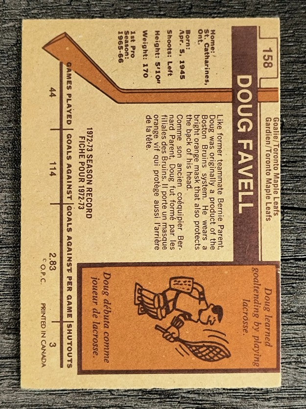 1973-74 O-Pee-Chee #158 Doug Favell (EX)