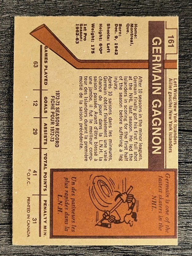 1973-74 O-Pee-Chee #161 Germaine Gagnon (EXMT)