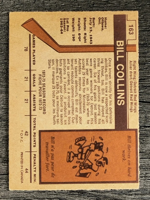 1973-74 O-Pee-Chee #163 Bill Collins (EXMT)