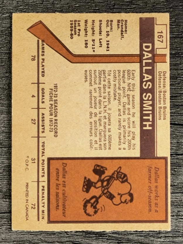 1973-74 O-Pee-Chee #167 Dallas Smith (EX)