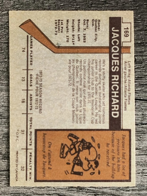 1973-74 O-Pee-Chee #169 Jacques Richard (EXMT)