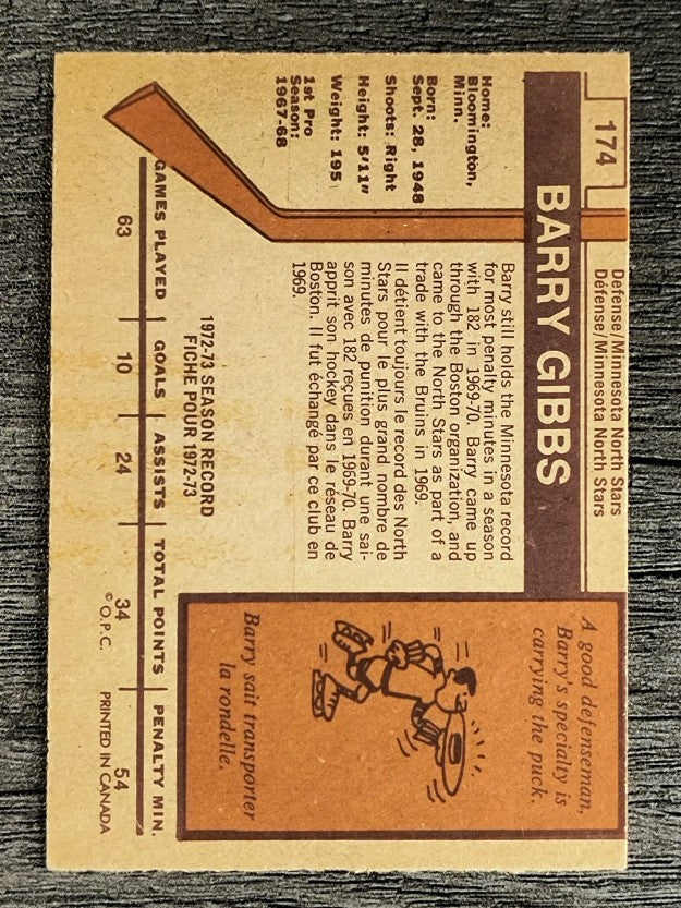 1973-74 O-Pee-Chee #174 Barry Gibbs (EX)