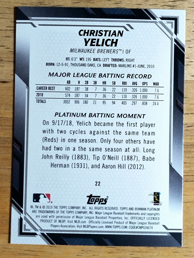 2019 Bowman Platinum #22 Christian Yelich