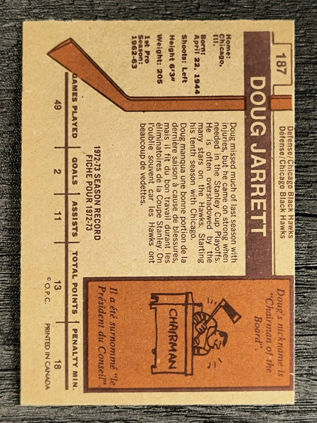 1973-74 O-Pee-Chee #187 Doug Jarrett (EXMT)