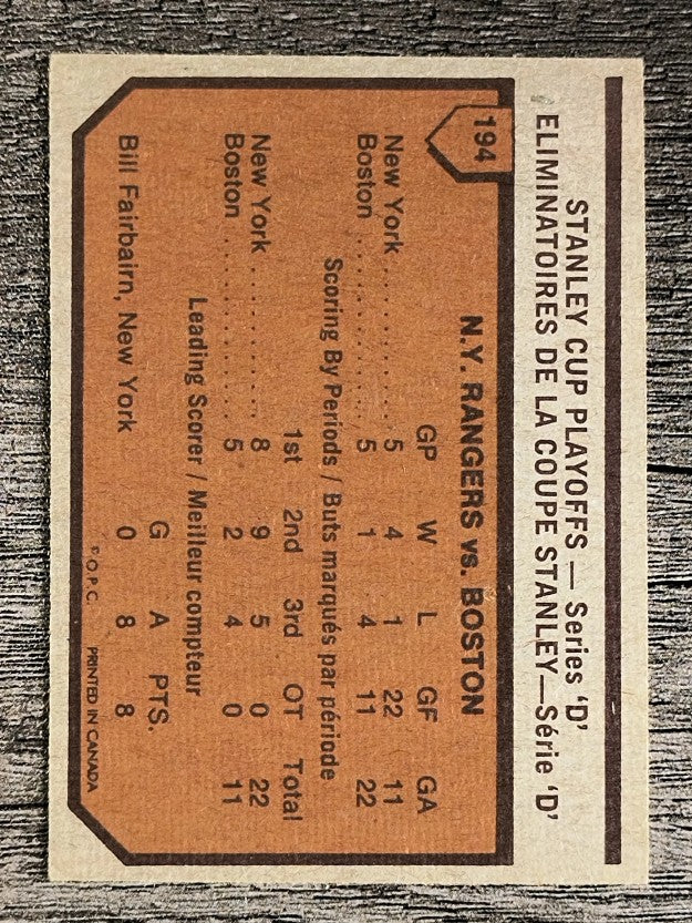 1973-74 O-Pee-Chee #194 Series D/Rangers 4/Bruins (EXMT)