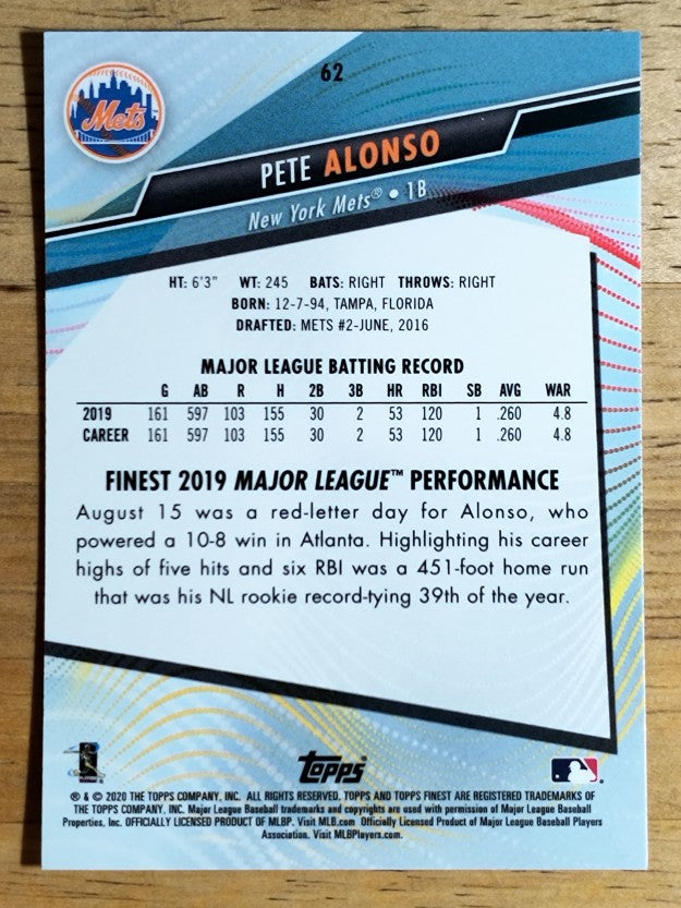 2020 Finest #62 Pete Alonso