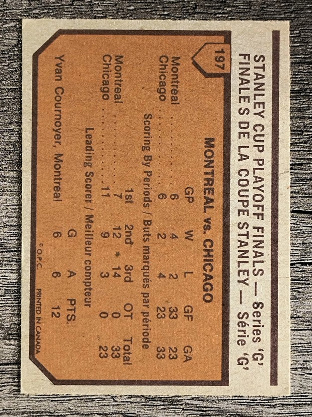 1973-74 O-Pee-Chee #197 Series G/Canadiens 4/Blackhawks 2 (EXMT)