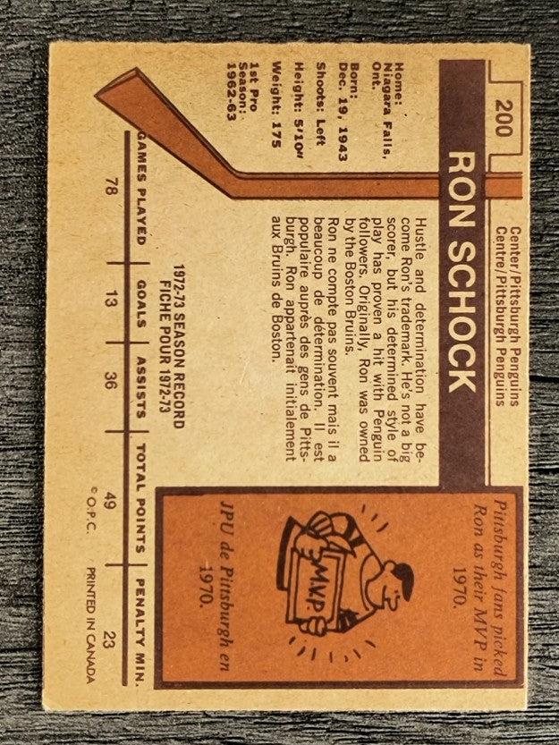 1973-74 O-Pee-Chee #200 Ron Schock (EXMT)