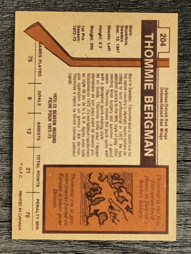 1973-74 O-Pee-Chee #204 Thommie Bergman RC (MINT)