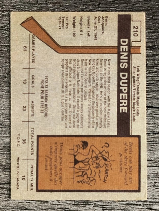 1973-74 O-Pee-Chee #210 Denis Dupere (EX)