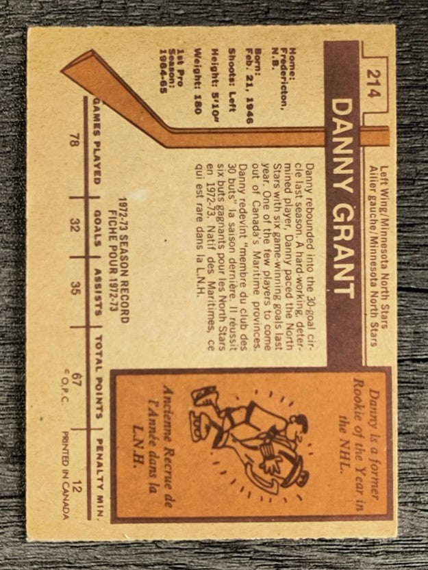 1973-74 O-Pee-Chee #214 Danny Grant (EXMT)