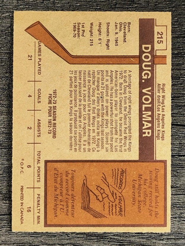 1973-74 O-Pee-Chee #215 Doug Volmar RC (NM)