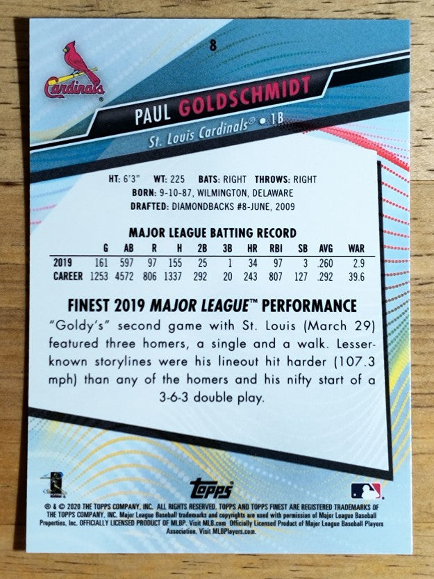 2020 Finest #8 Paul Goldschmidt