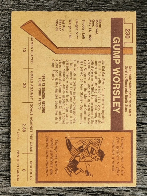1973-74 O-Pee-Chee #230 Gump Worsley (NM)