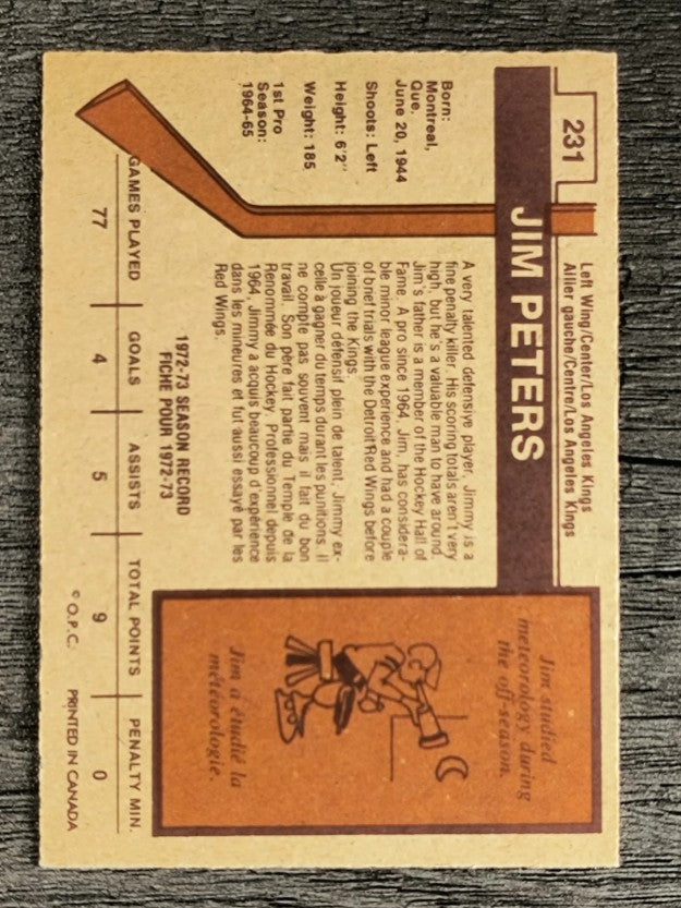 1973-74 O-Pee-Chee #231 Jim Peters (NM)