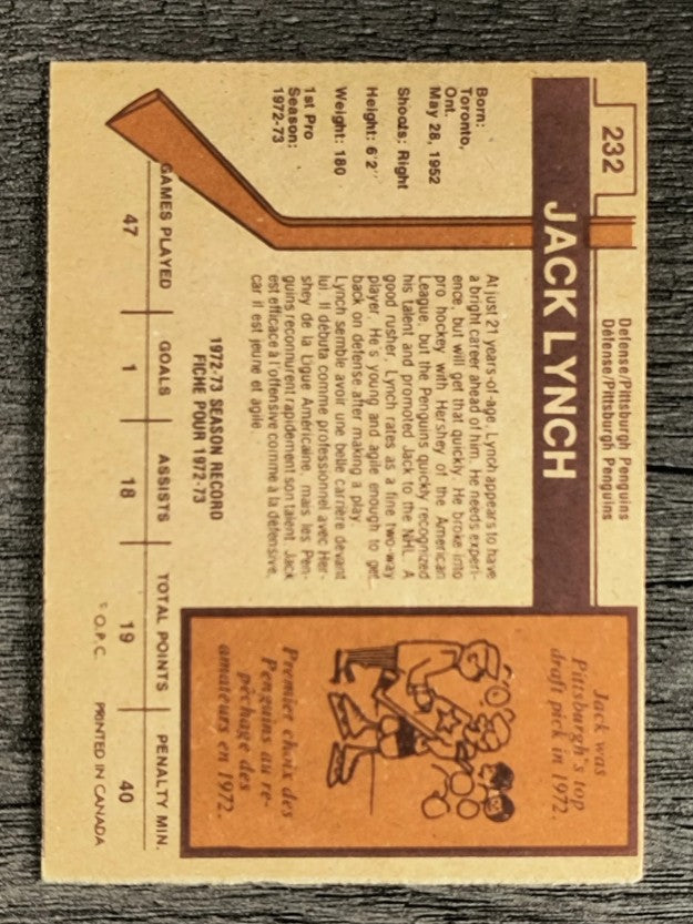 1973-74 O-Pee-Chee #232 Jack Lynch (EXMT)