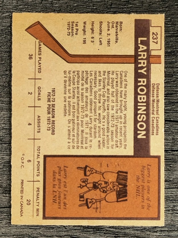 1973-74 O-Pee-Chee #237 Larry Robinson RC (EXMT)