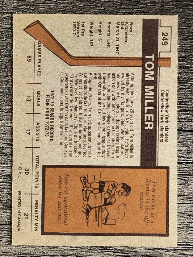 1973-74 O-Pee-Chee #249 Tom Miller (EXMT)