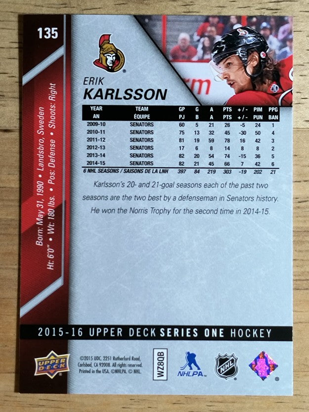 2015-16 Upper Deck #135 Erik Karlsson