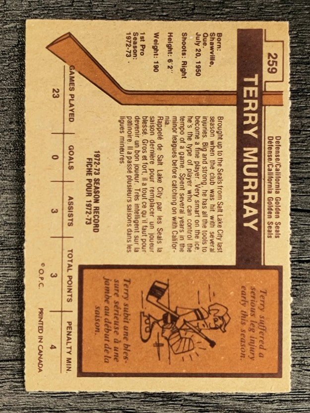 1973-74 O-Pee-Chee #259 Terry Murray RC (EXMT)