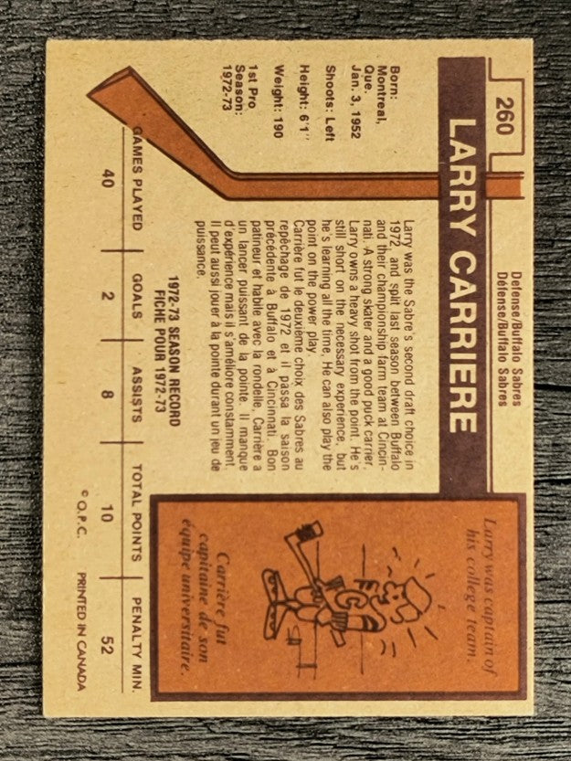 1973-74 O-Pee-Chee #260 Larry Carriere (EX)