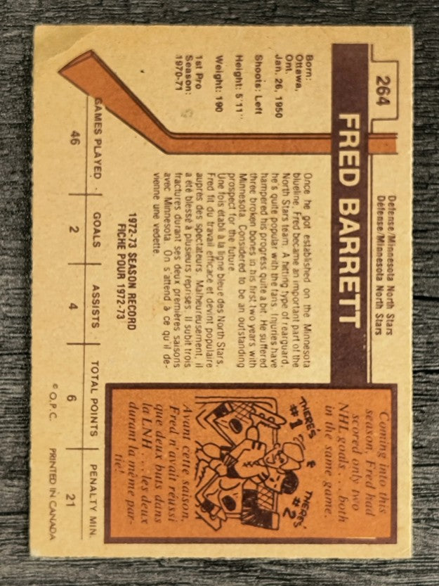 1973-74 O-Pee-Chee #264 Fred Barrett (VGEX)