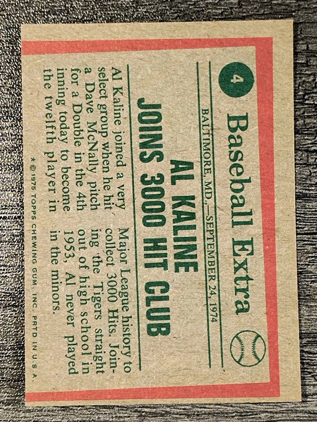 1975 Topps Mini #4 Al Kaline HL/3000 Hit Club (EXMT)