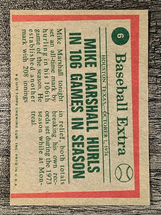 1975 Topps Mini #6 Mike Marshall HL/Hurls 106 Games (EXMT)