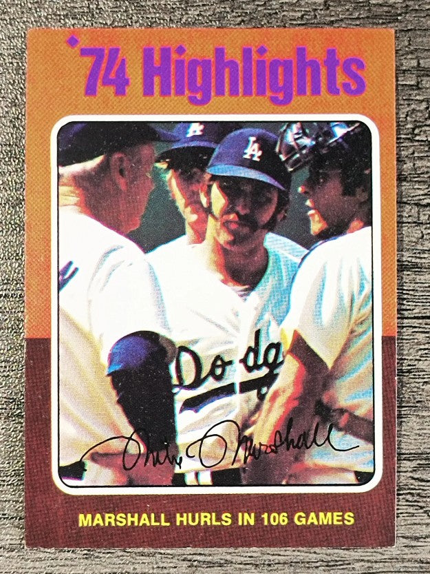 1975 Topps Mini #6 Mike Marshall HL/Hurls 106 Games (EXMT)