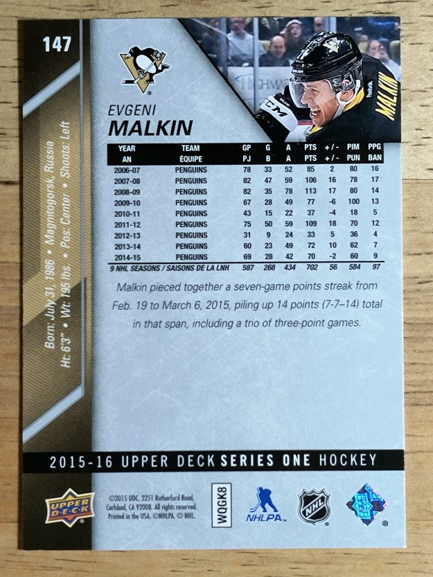 2015-16 Upper Deck #147 Evgeni Malkin