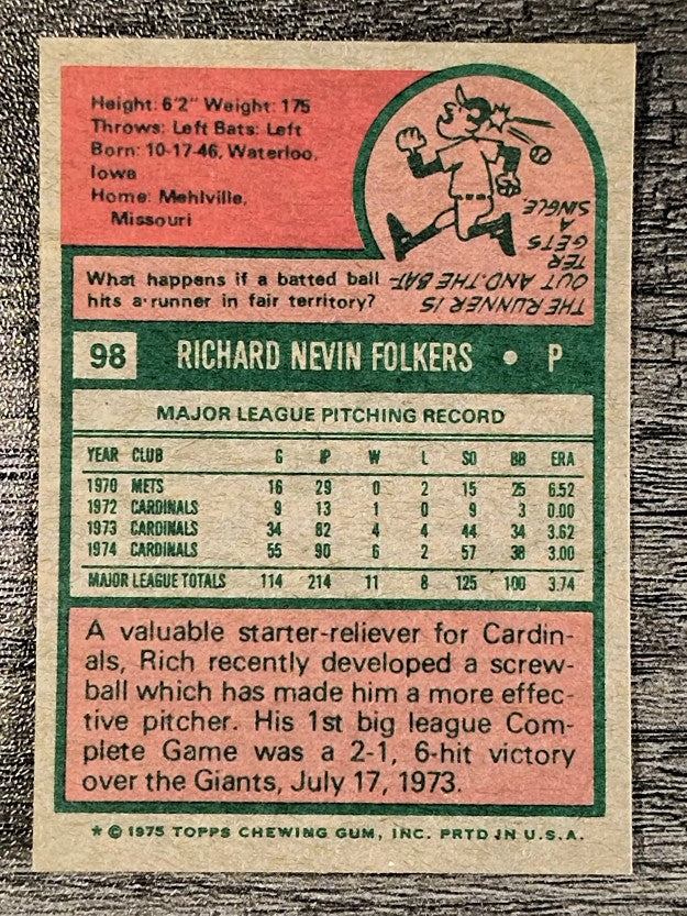 1975 Topps Mini #98 Rich Folkers (EXMT)