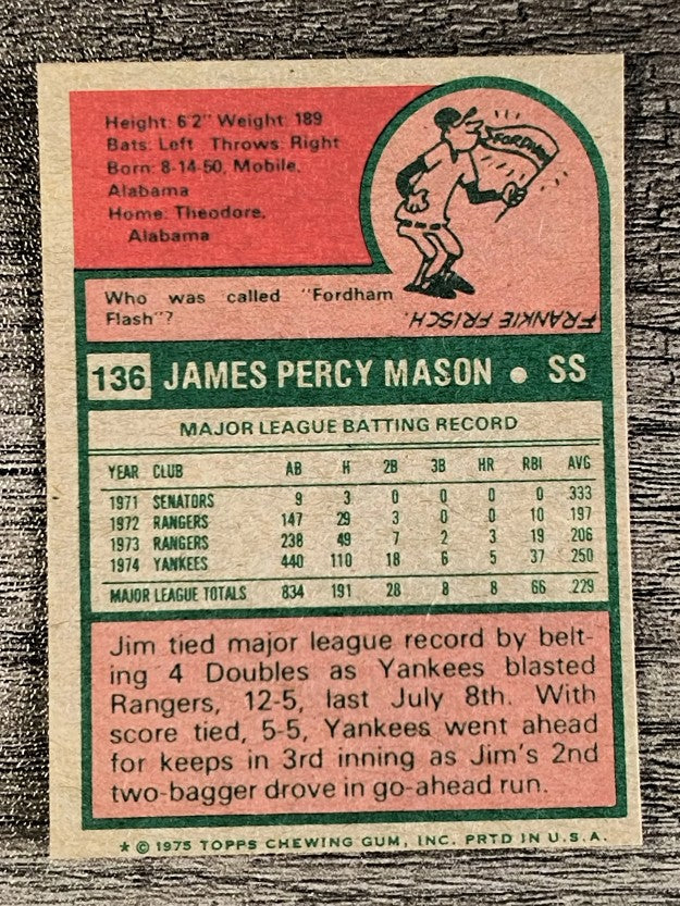 1975 Topps Mini #136 Jim Mason (trimmed)