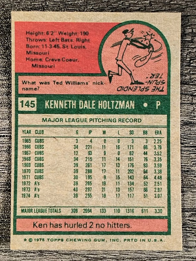 1975 Topps Mini #145 Ken Holtzman (NM)