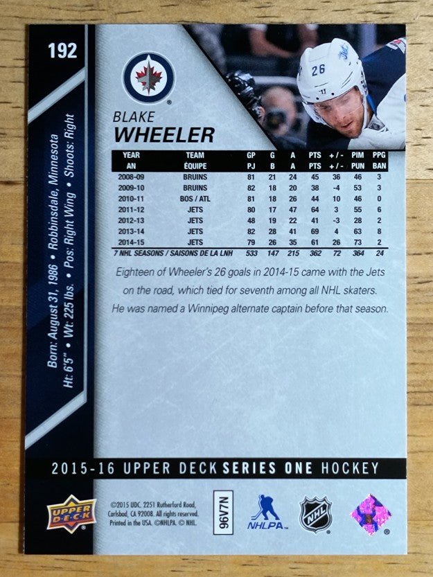 2015-16 Upper Deck #192 Blake Wheeler