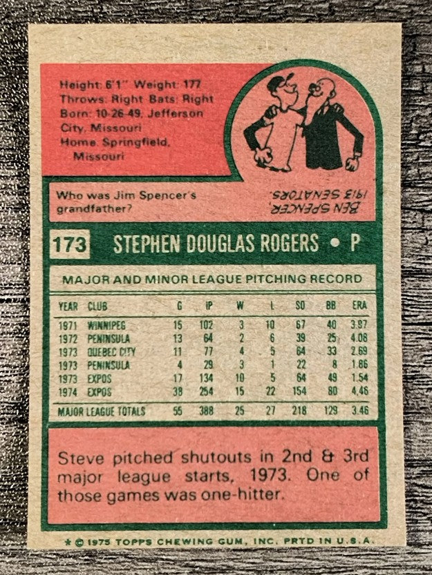 1975 Topps Mini #173 Steve Rogers (EXMT)