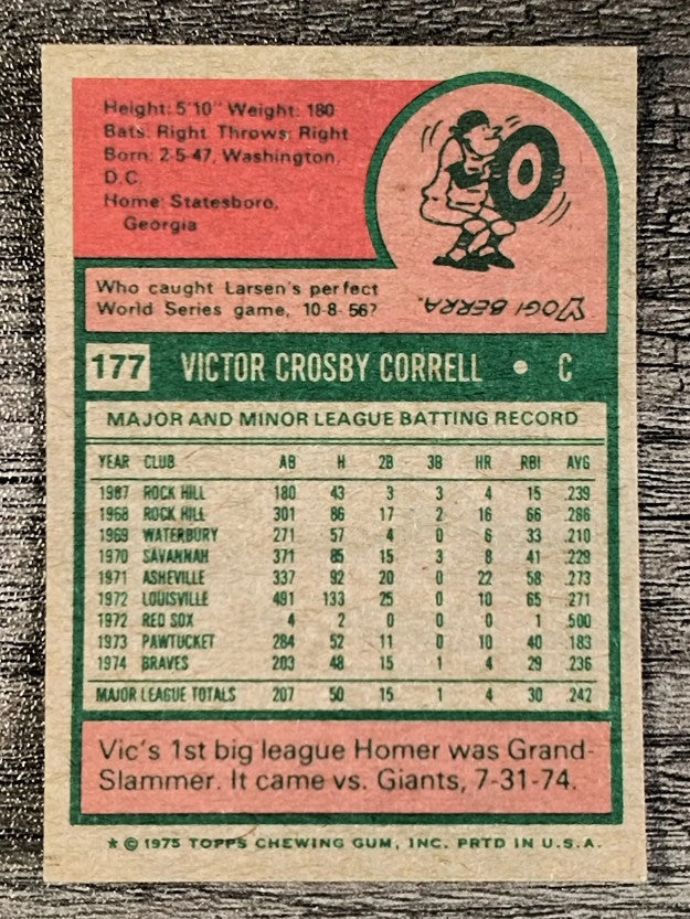 1975 Topps Mini #177 Vic Correll RC (EXMT)