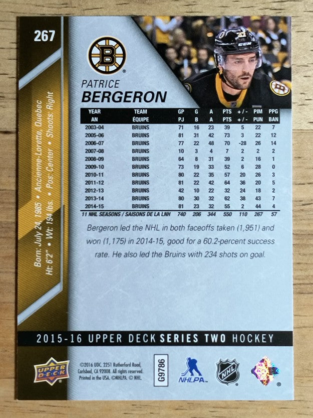 2015-16 Upper Deck #267 Patrice Bergeron