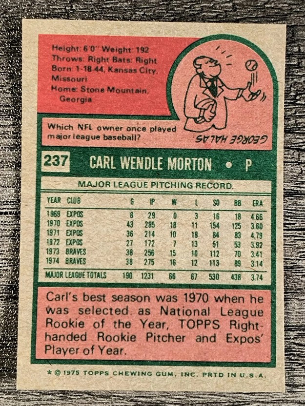 1975 Topps Mini #237 Carl Morton (EXMT)