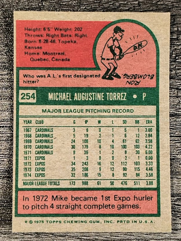 1975 Topps Mini #254 Mike Torrez (EXMT)