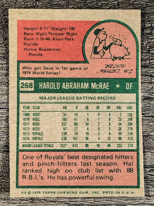 1975 Topps Mini #268 Hal McRae (EXMT)