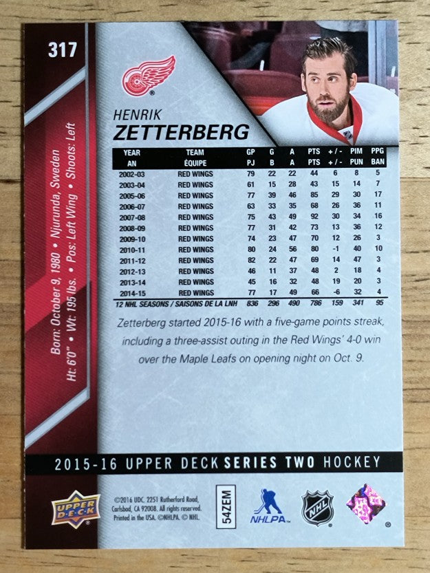 2015-16 Upper Deck #317 Henrik Zetterberg