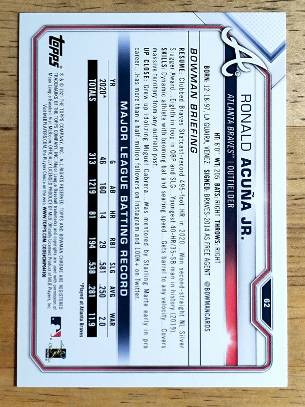 2021 Bowman #62 Ronald Acuna Jr.