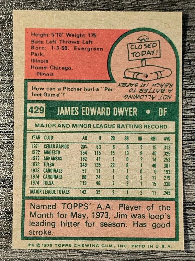 1975 Topps Mini #429 Jim Dwyer RC (EX)