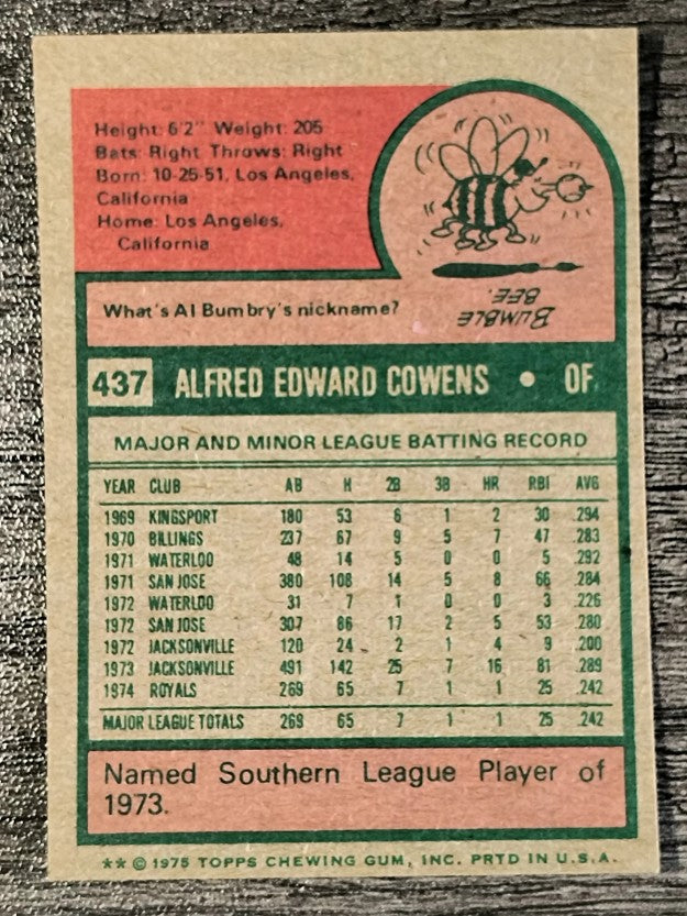 1975 Topps Mini #437 Al Cowens RC (EXMT)