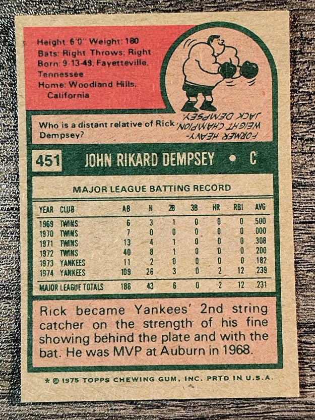 1975 Topps Mini #451 Rick Dempsey (NM)