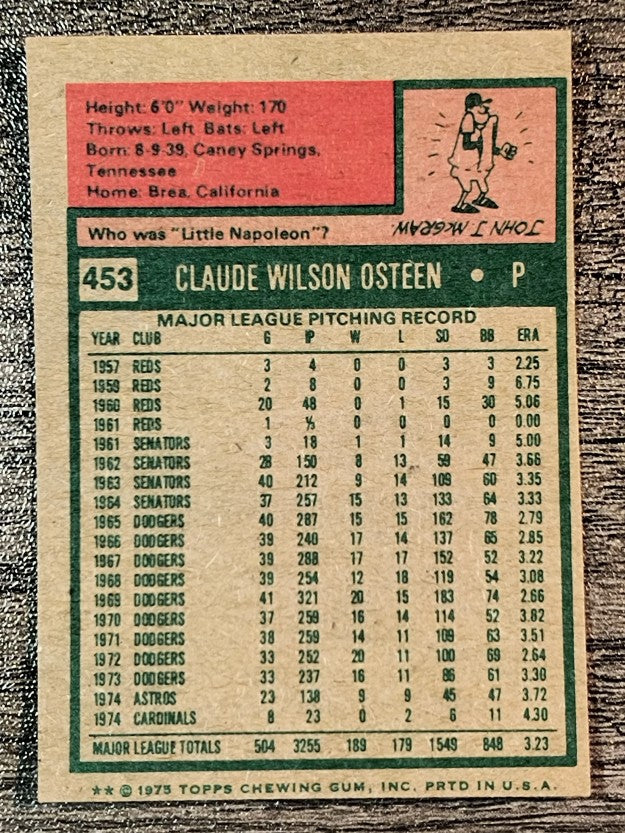 1975 Topps Mini #453 Claude Osteen (EXMT)