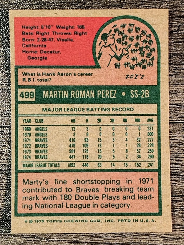1975 Topps Mini #499 Marty Perez (EXMT)