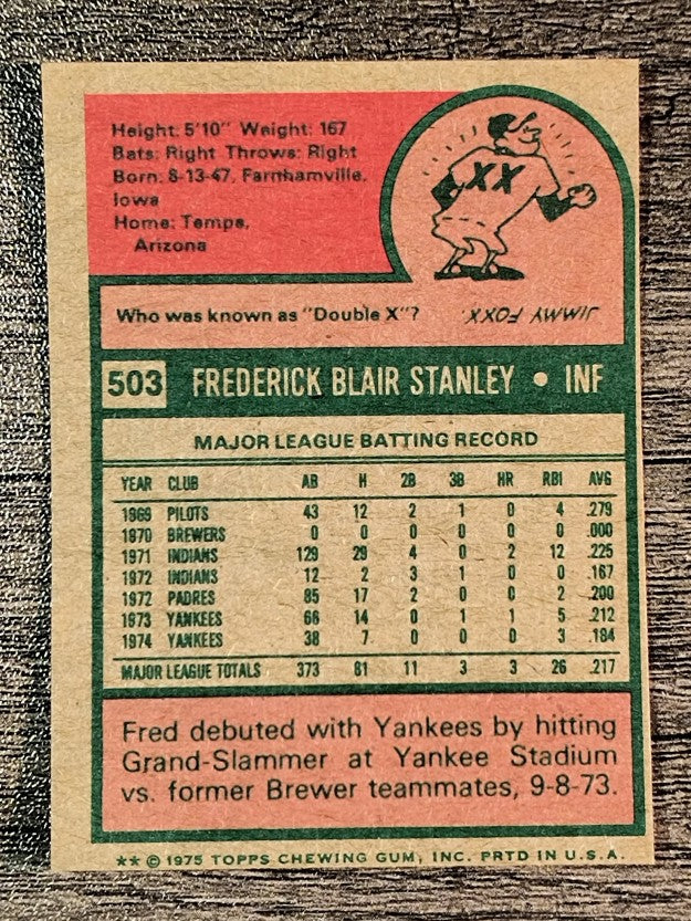 1975 Topps Mini #503 Fred Stanley (trimmed)