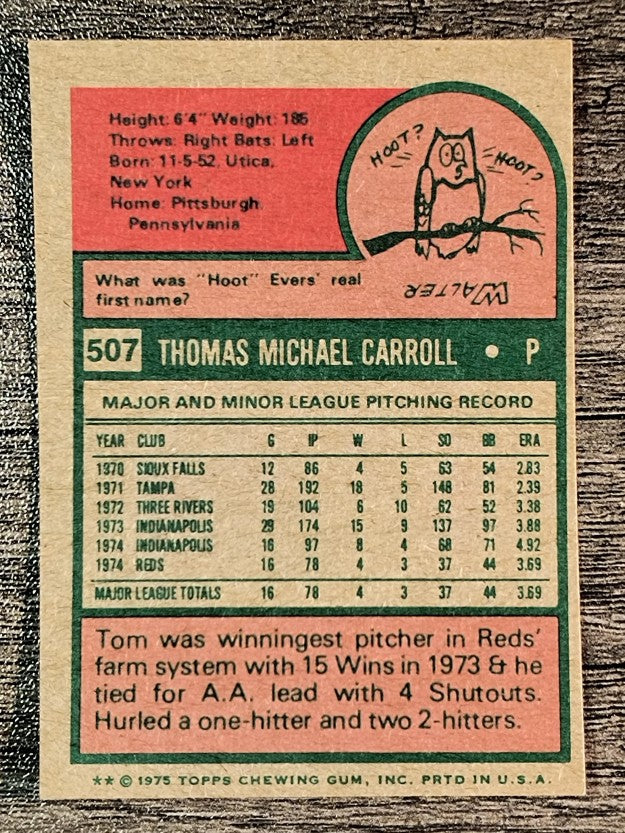 1975 Topps Mini #507 Tom Carroll RC (EX)