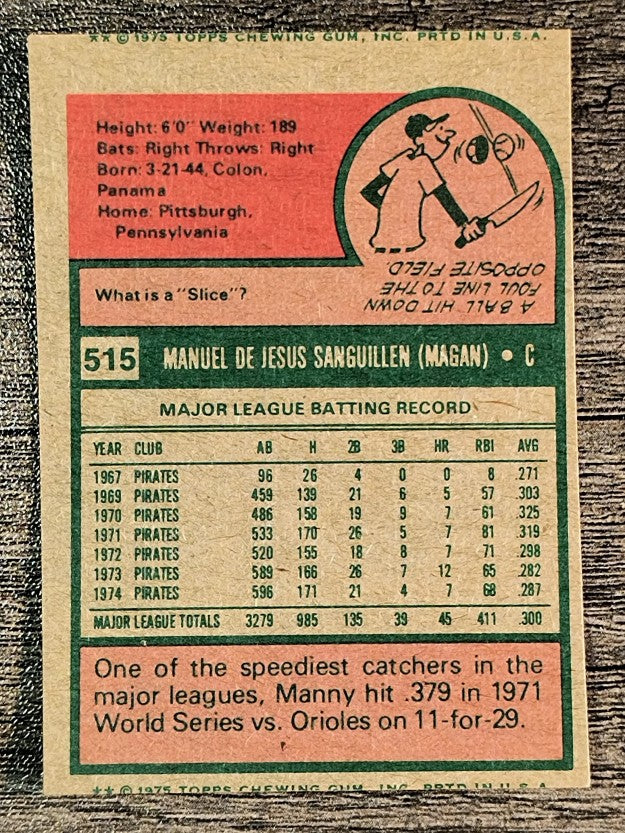 1975 Topps Mini #515 Manny Sanguillen (EX)